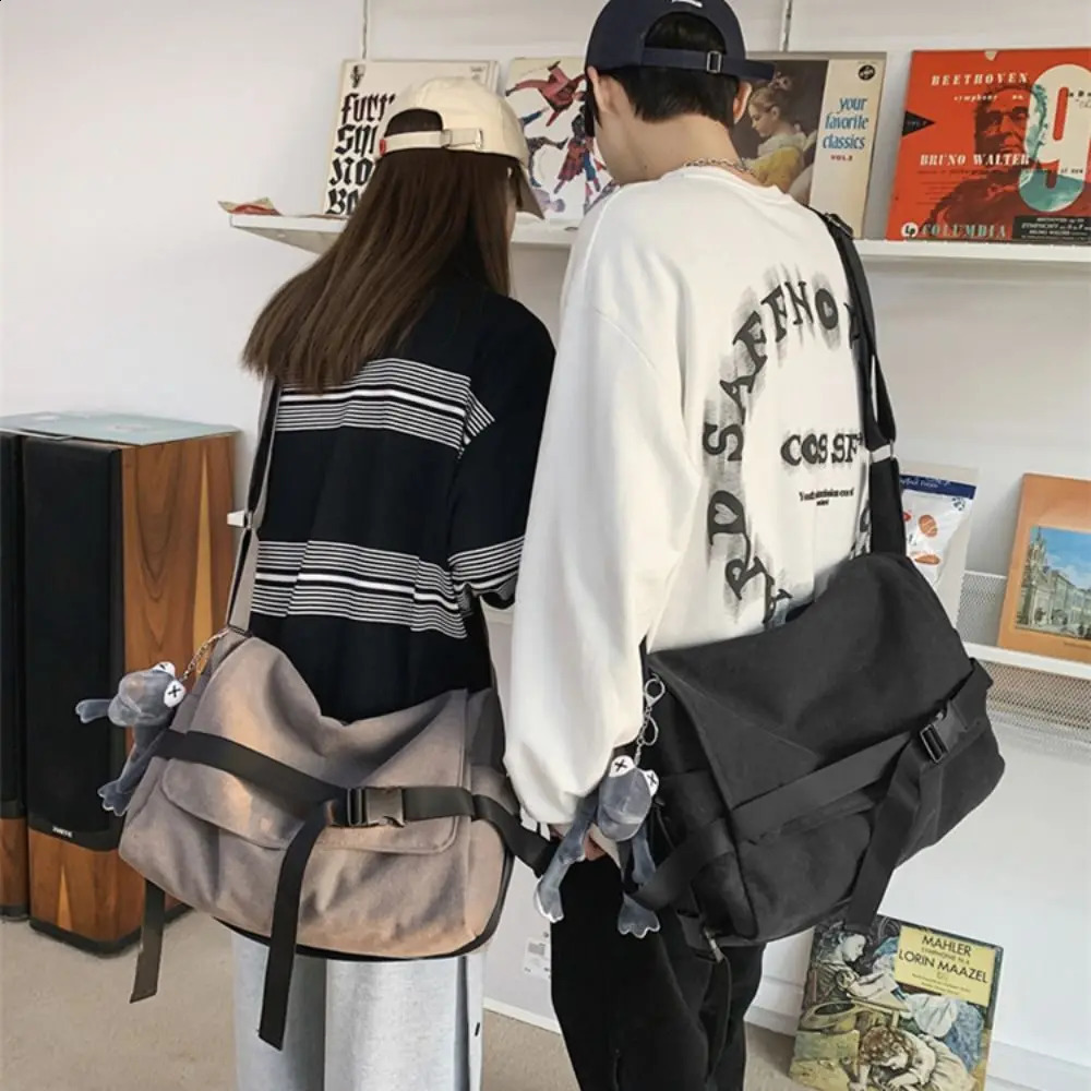Mens and womens cross canvas handbag unisex large capacity backpack A4 canvas backpack 240819