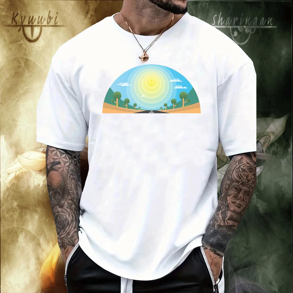 Brand Men Tees Street Wear 100% Cotton 230g Cartoon Print Round Neck Short Sleeve sky Mens T Shirts New Designer Tee Shirt
