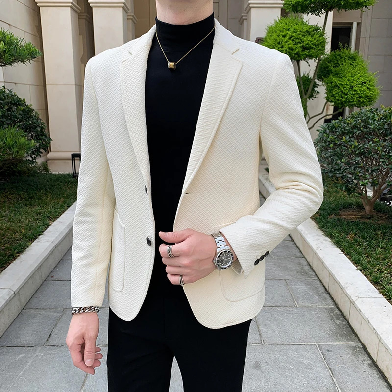 Boutique mens fashionable business solid color casual gentleman Korean version British style wedding elegant host jacket 240819