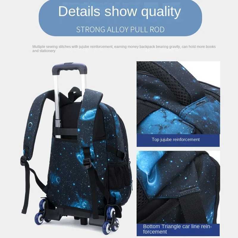 Children School bag with wheels school backpack On wheels School Trolley backpacks bags for boys wheeled School Rolling backpack Y240820