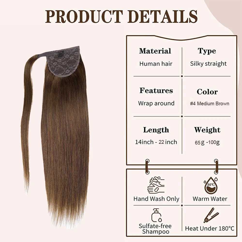 A long ponytail with straight human hair sandwiched in the ponytail. The entire length of human hair is wrapped around the ponytail W240817