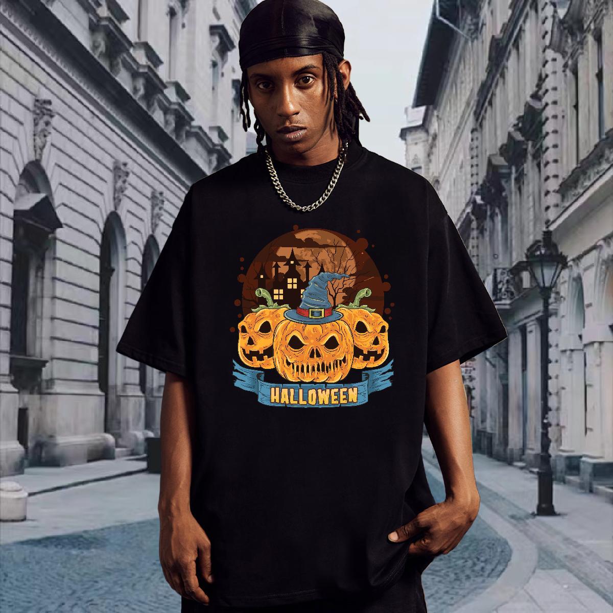 Comfortable T-Shirts pumpkin Crew Neck Breathable Summer Casual Anime Print 100% Cotton 230g Men Tees DIY Customized Tshirts