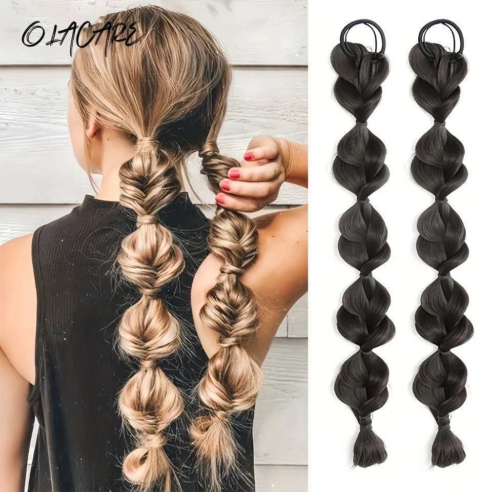 OLACARE Synthetic Bubble Twisted Ponytail High Elasticity Wig Female Hair Side Natural Lantern Braid Black House Tail Hair W240817