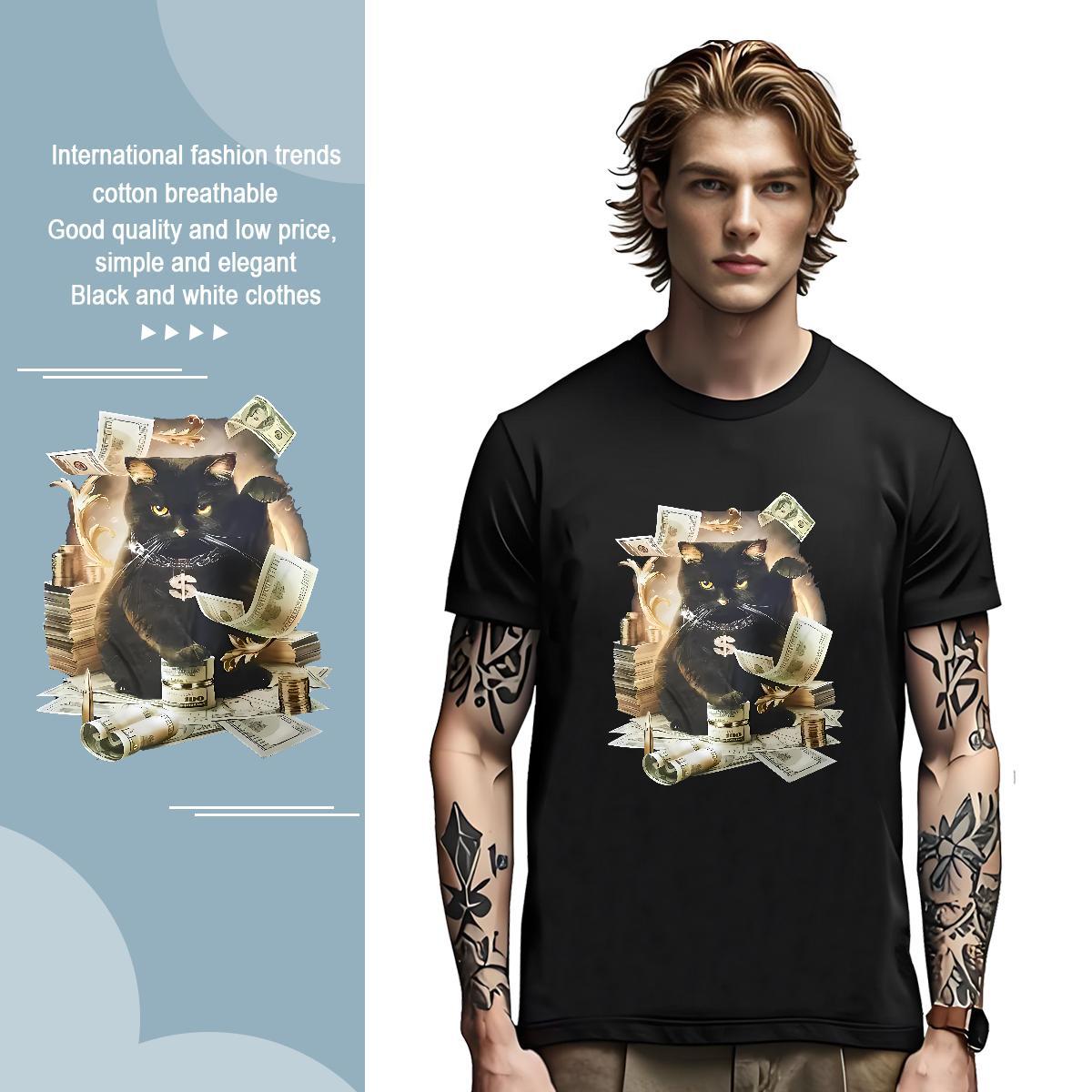 Popular cat Men T Shirts Outdoor Couples T Shirts 100% Cotton 230g DIY Customized Short Sleeve Soft Black White Polos