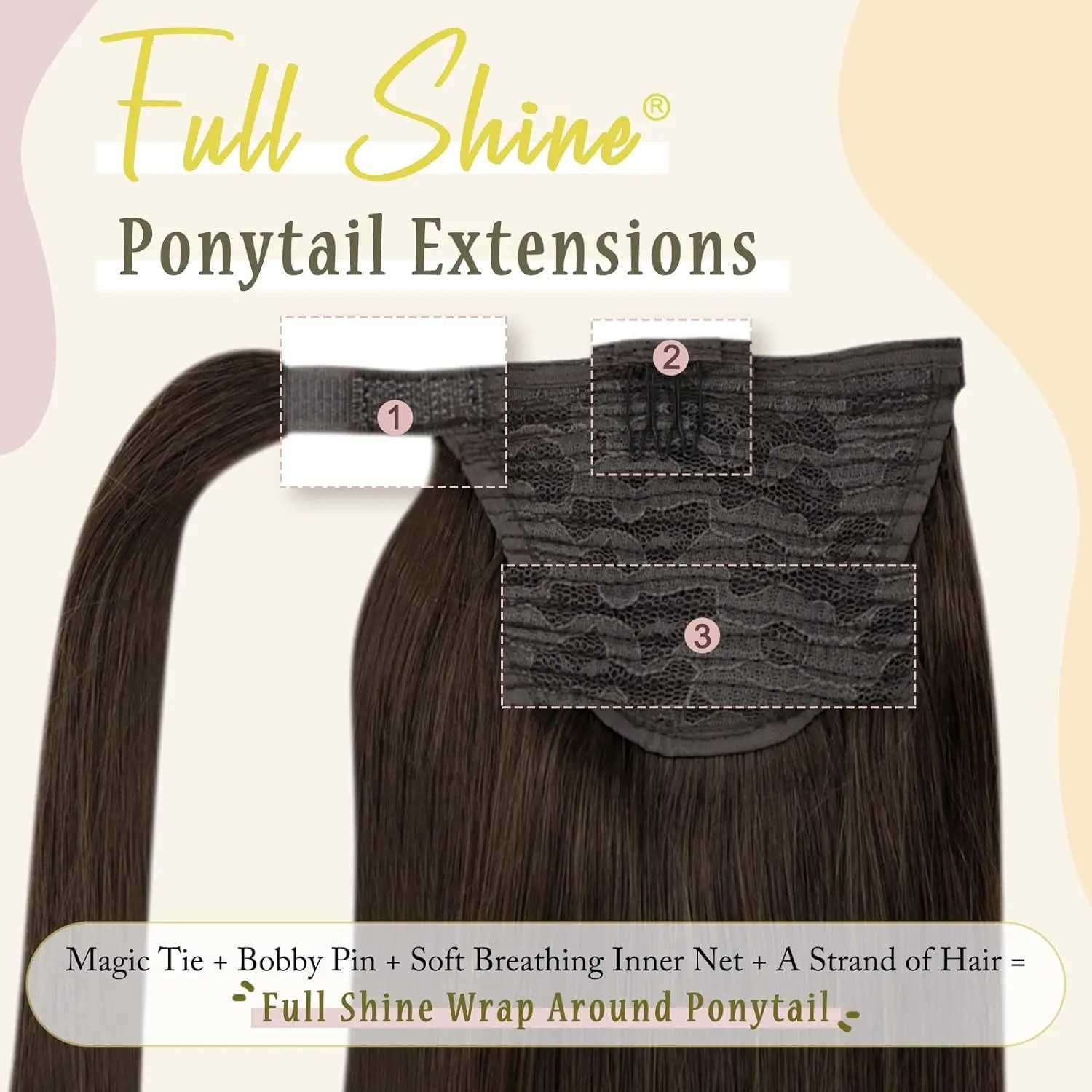 Full gloss ponytail human hair straight packaging ponytail clip Balayage colored ponytail extension 80g claw free clip W240817