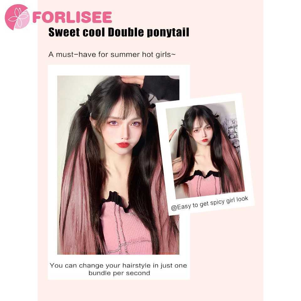 FORLISEE synthetic wigs ponytails long straight hair natural straight hair high gloss hair and tail fiber wigs can be paired with low ponytails W24081