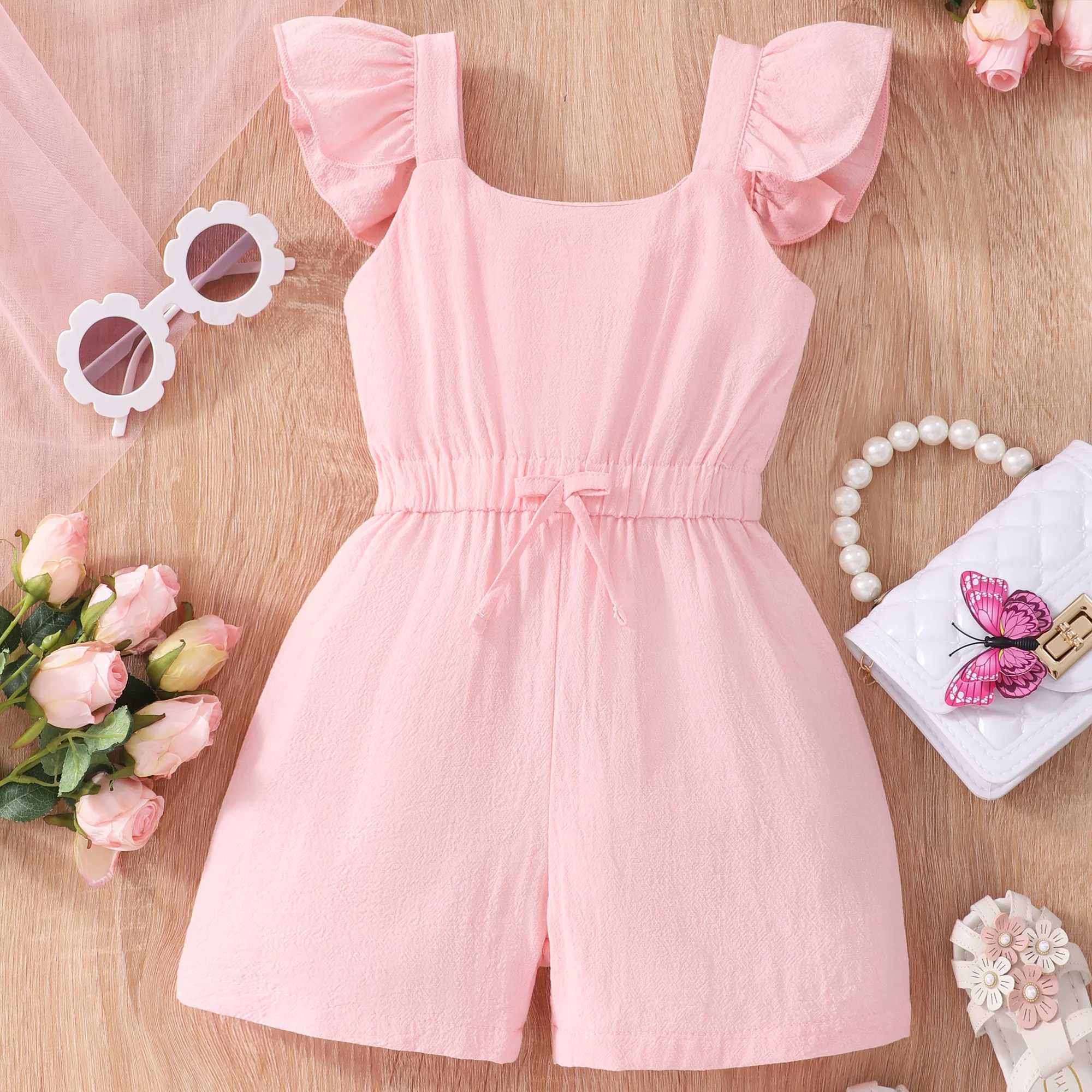 Childrens flying sleeve square collar jumpsuit summer childrens clothing W240806