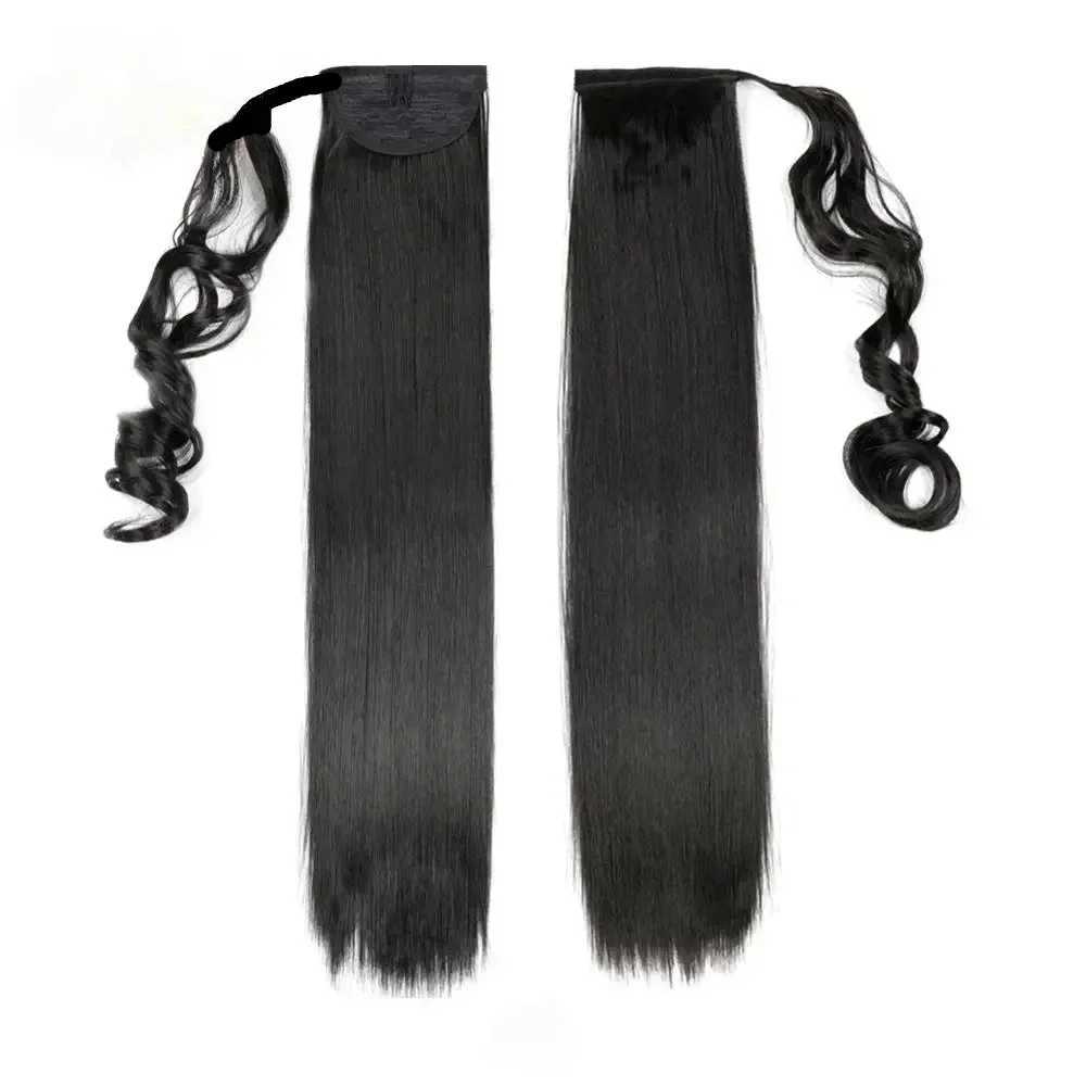 African wigclip in ponytail 22 inch female synthetic hair black brown gradient hair extended ponytail W240817