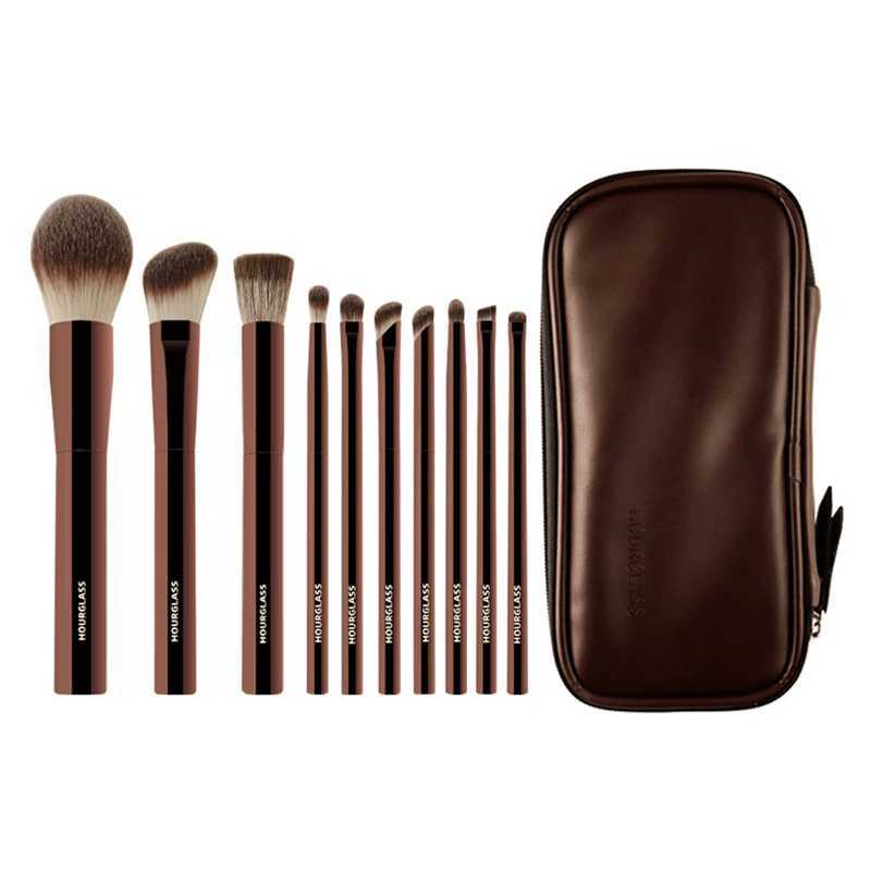 Hourglass Makeup Brush Makeup brush set portable 10 pieces high-quality soft fiber hair leather material brush bag M250403