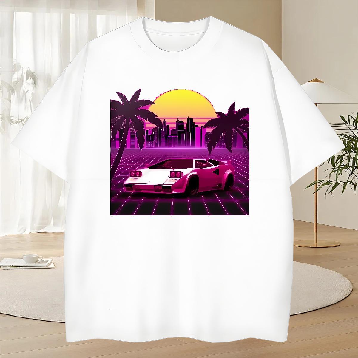 Unisex Tshirt for Man Woman Beach 230g Pure Cotton Graphic O Neck Short Sleeves car T Shirt For Man 2024 New Polos