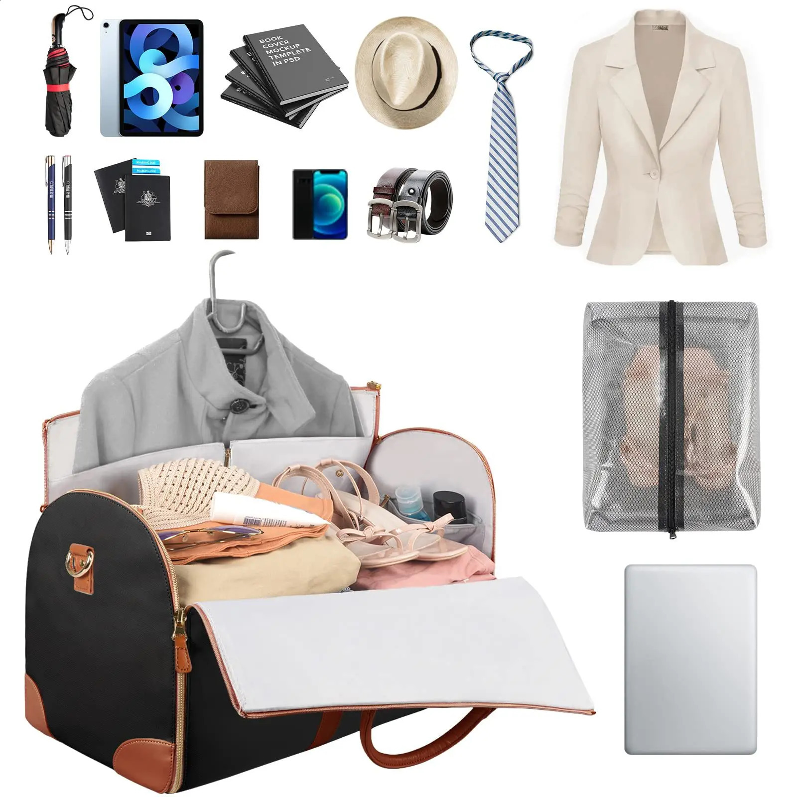 36-55L PU Folding Suit Bag Large Capacity Handheld Luggage Bag for Man Women Multifunctional Portable Handbags 240819