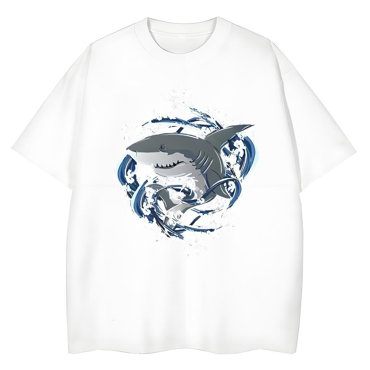 Custom Women Tees Daily Wear Crew Neck Top Tees Loose fit 100% Cotton 230g shark Plus Size Cartoon Women T Shirts