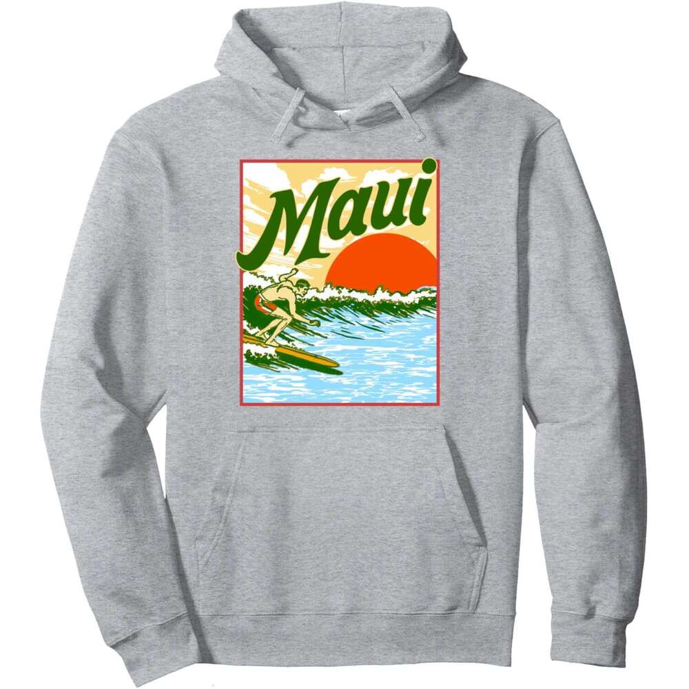 Hoodie for Mens Womens Maui Vintage Hawaii Retro Surfer Ocean Surfing Beach Waves Pullover Hoodie Hoodies sweatshirt pullover jacket Long sleeve