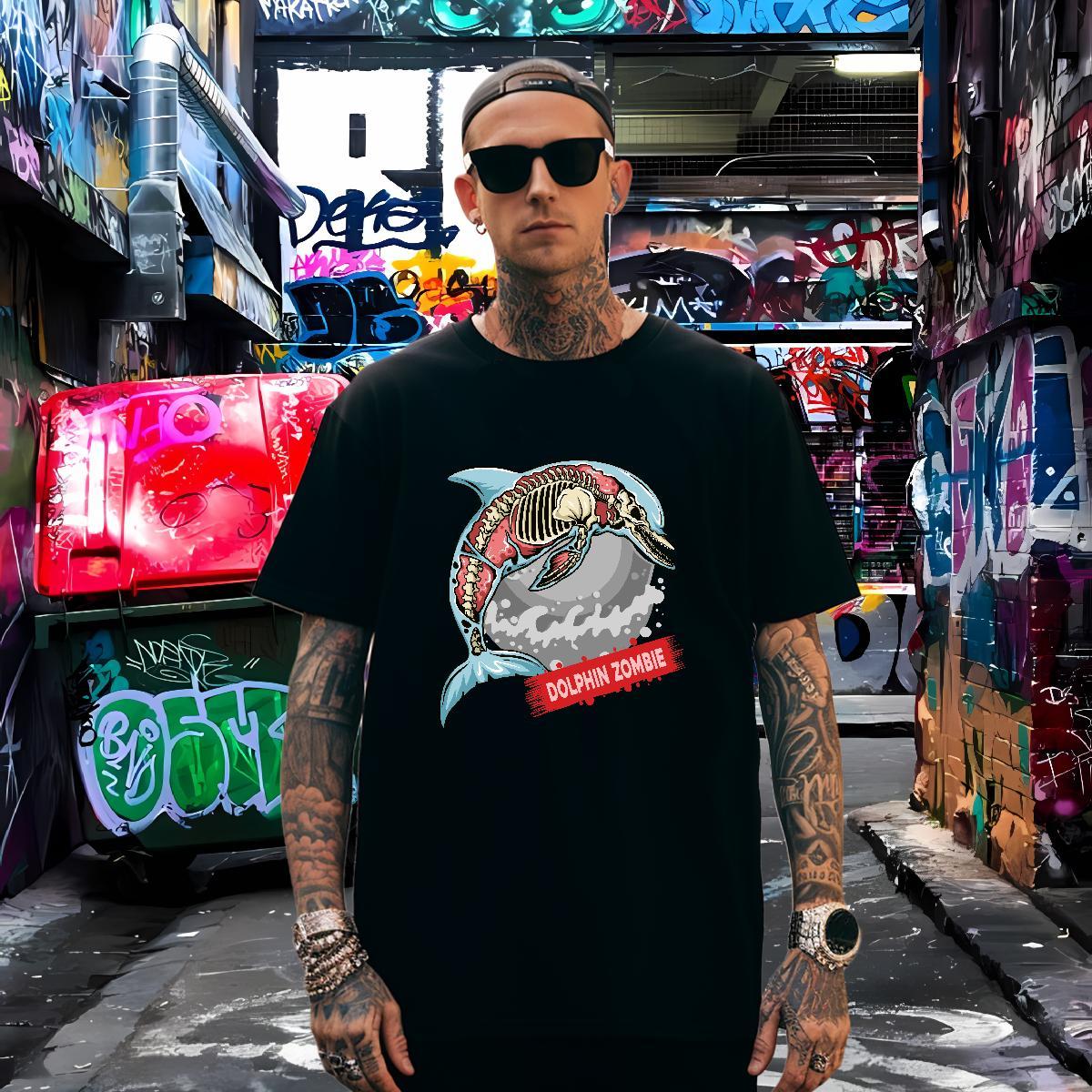 Loose Fit T Shirts Men dolphin Breathable Short Sleeve Street Casual Oversized 230g Cotton Men Tees Stylist Tops