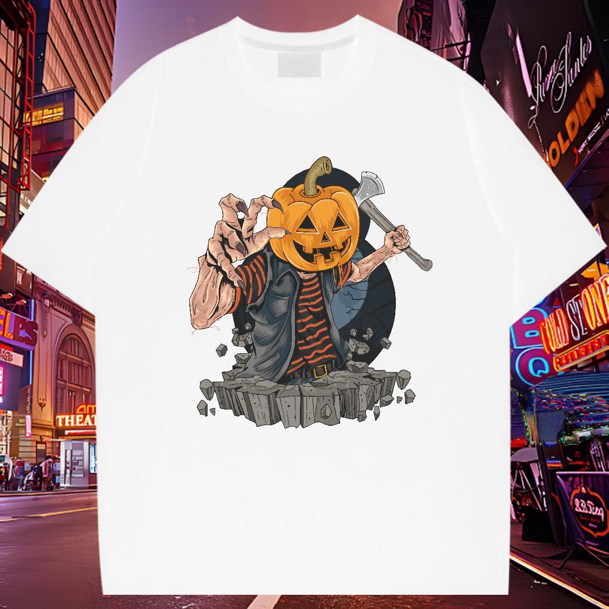 Loose Mens T Shirts pumpkin O-Neck Short Sleeve Street Wear DIY Anime 230g Pure Cotton Men Clothes T-Shirt Casual New Tee Shirt