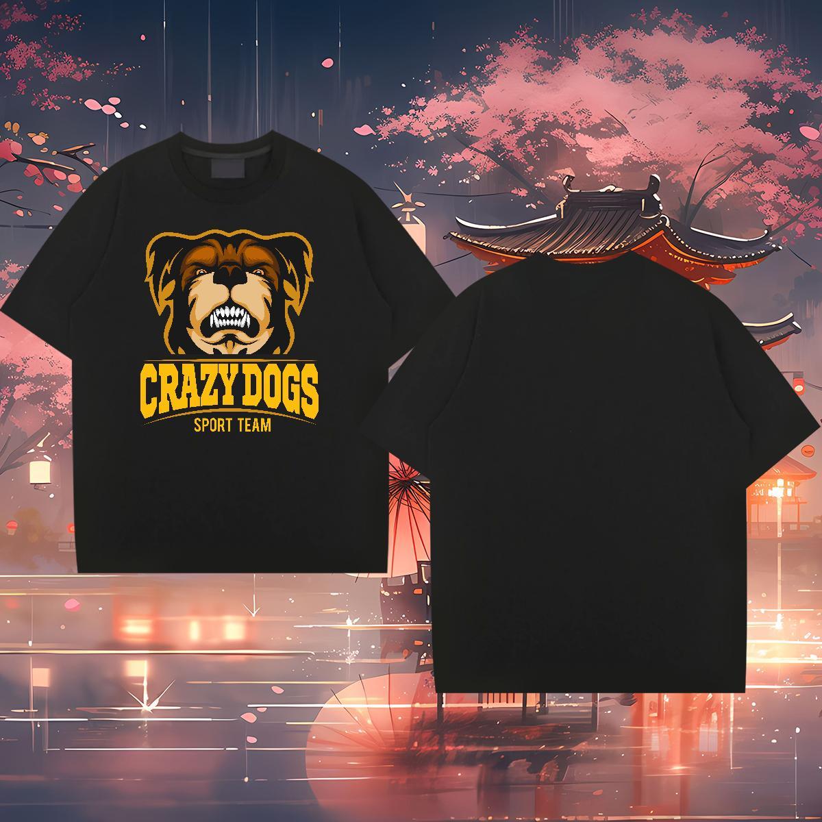 New Designer Tshirts crazy dog Street wear Hip Hop 100% Cotton 230g Tops Breathable Soft Man T Shirts Asian Size