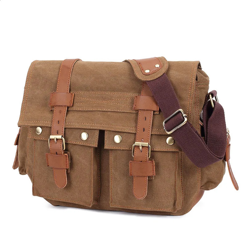 14inch Travel Satchel Business Mens Messenger Bag Vintage Canvas Military Shoulder Laptop Bags for men Male Laptop Briefcases 240819