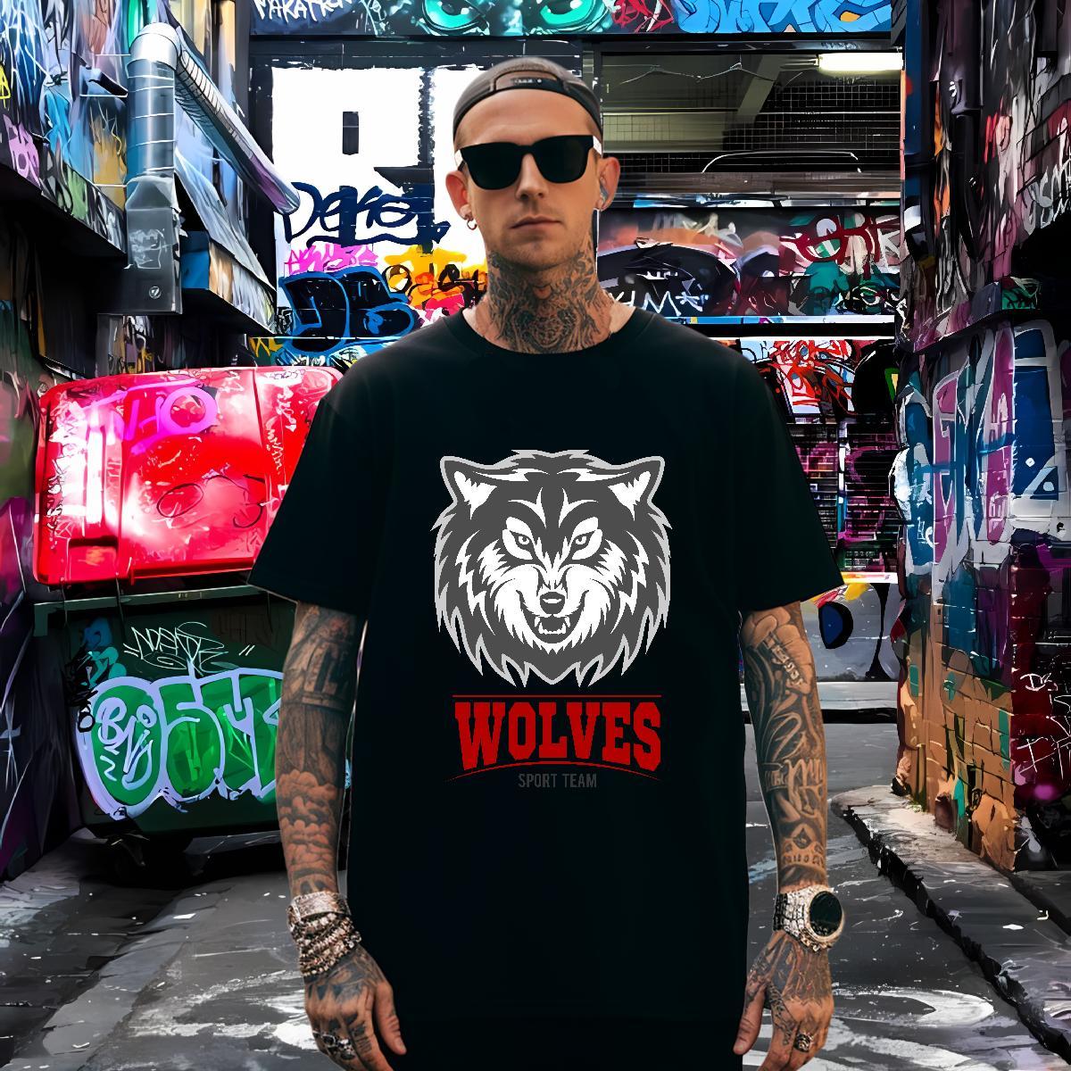 Cool Design Mens T Shirts wolf Breathable Short Sleeve Street Wear Custom Print Oversized 230g Pure Cotton Couples T Shirts Casual New Clothings