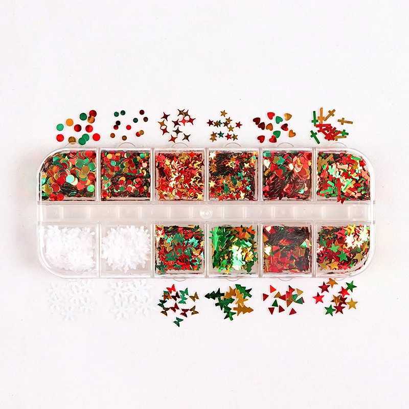 1Box Holographic Christmas Nail Sequins Snowflakes Tree Stars Iridescent Flake Nail Glitter Laser Sparkly Confetti GlitterXJ240815