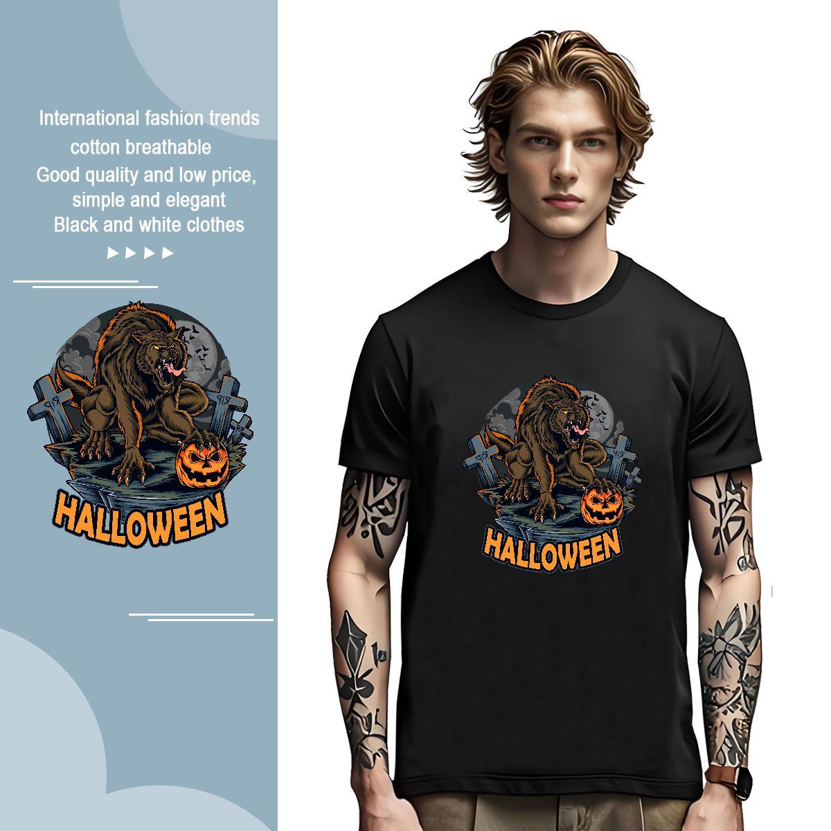 Brand T Shirts Men halloween Breathable Short Sleeve High Street Hip Hop Floral Print 230g Pure Cotton Mens Tshirts Fashion Design Tops