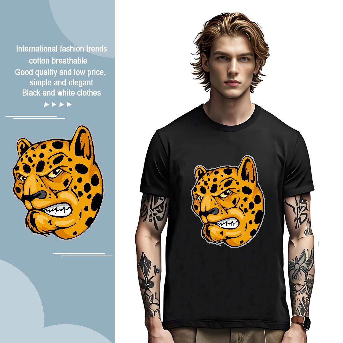 T-Shirts for Men 100% Cotton 230g leopard Street Casual Round Neck Short Sleeve Custom Printing Men Tshirts Classic Wholesale Top Tees