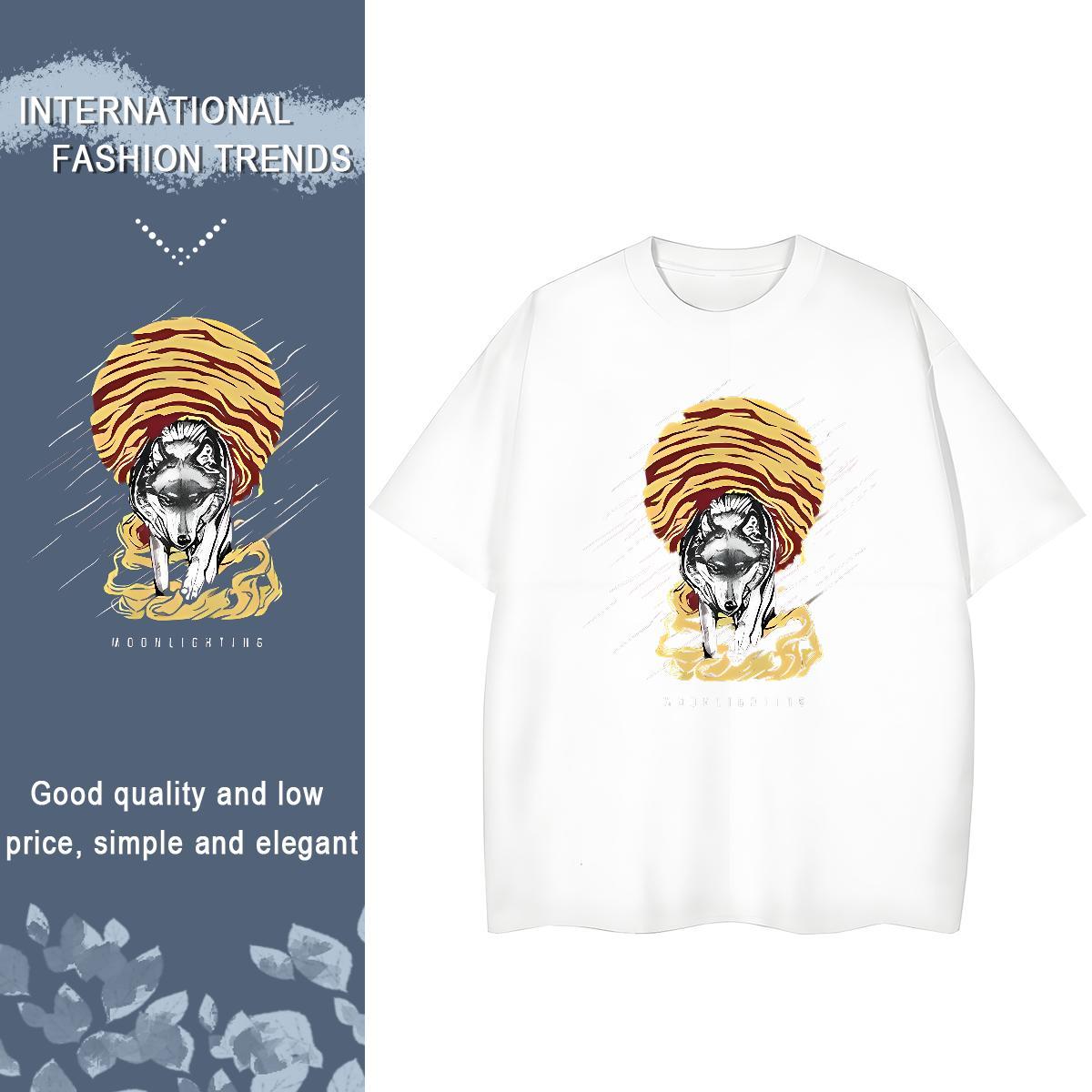 Fashion Unisex Tshirts Casual Sport Crew Neck Breathable Top Shirts Comfortable 100% Cotton 230g wolf Graphic T shirt