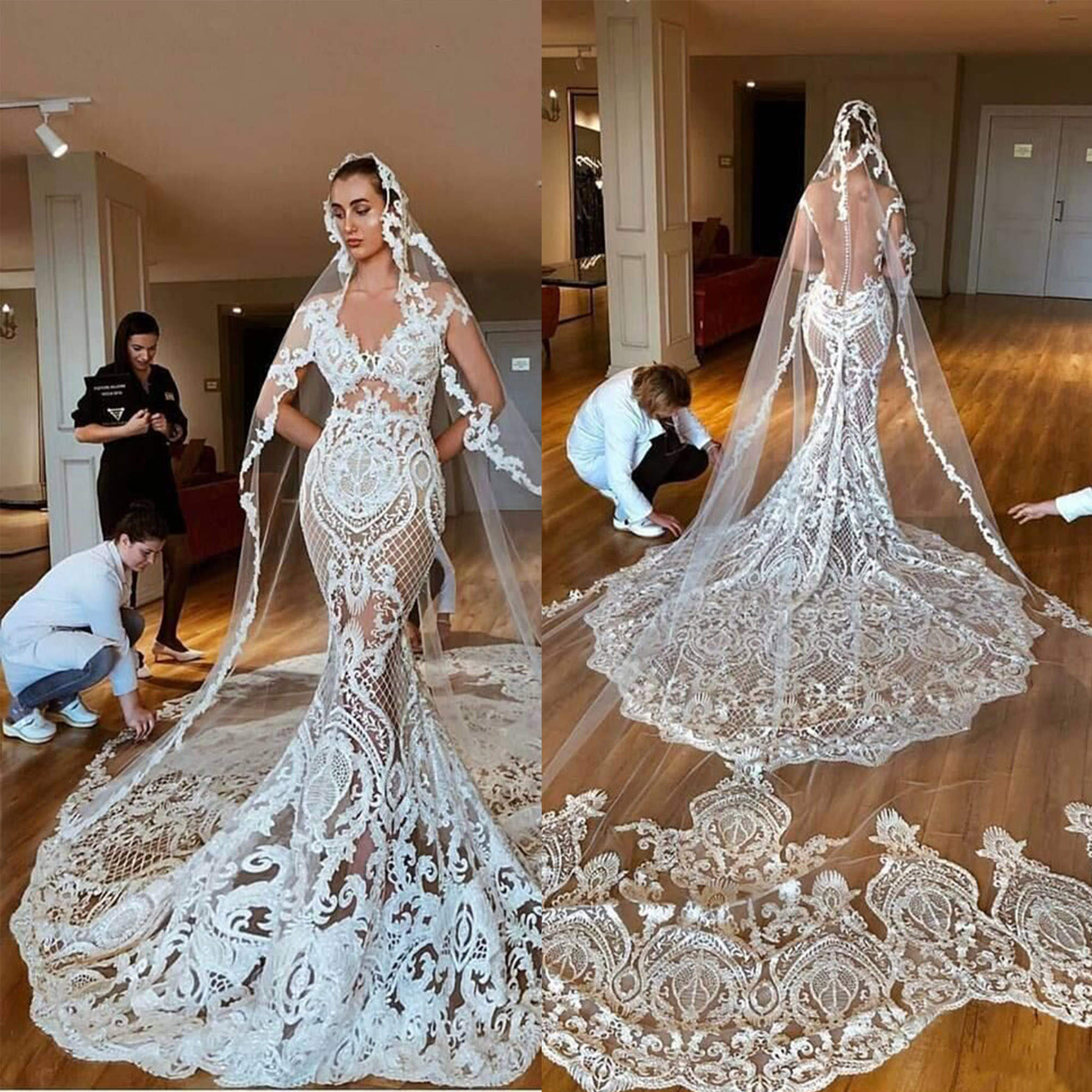 Exquisite Wedding Veil Laces Appliques One Layer Long Cathedral Length Veils Lace Edge Custom Made Bridal Accessories