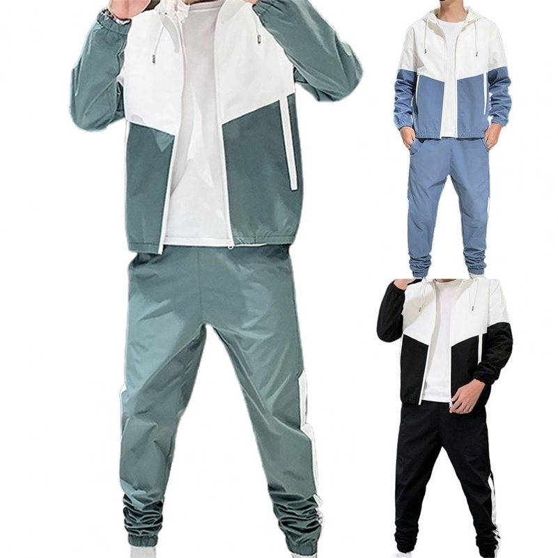 2pcsSet Mens Sets Zipper Hooded Cardigan Coat Long Pants Two-piece Set Men Tracksuits conjuntos masculinos 240819