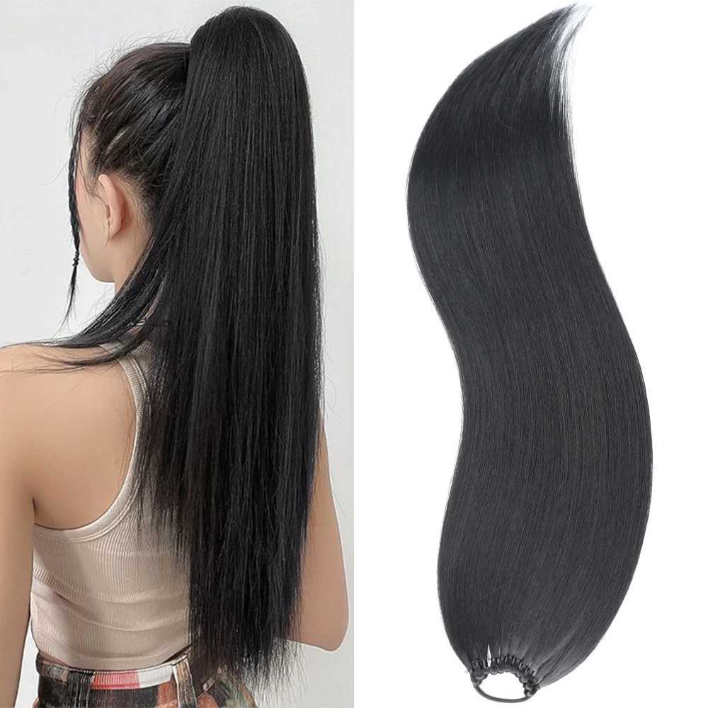 AZQUEEN 24 inch synthetic long straight ponytail hair extension black brown ponytail wig suitable for womens daily wear W240817