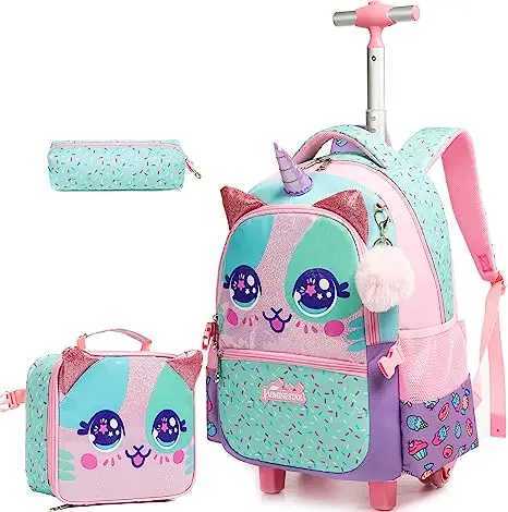 Kids Backpack with Wheels 3 pcs School Rolling Backpack for Girl Roller Backpack On Wheels Elementary Students Carry on Trolley Y240820