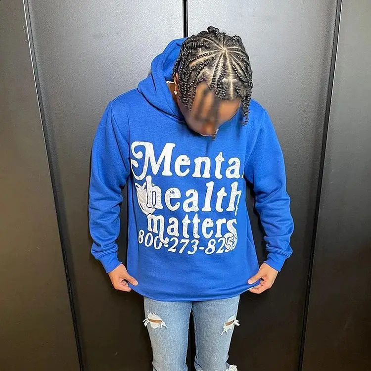 Retro Mental Health Matters Print Hoodies Women Men Streetwear High Street Harajuku Oversized Sweatshirt Goth Y2k Hoodie 240819