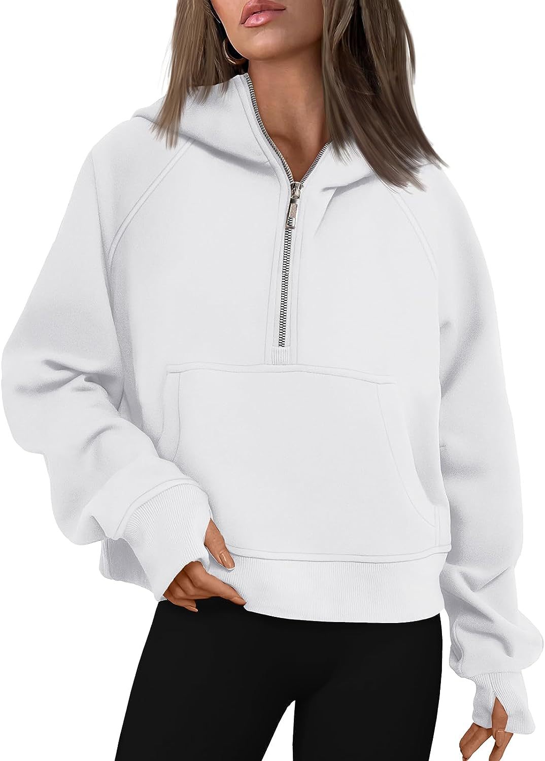 Chic Female Winter Cozy Pullover Hoodie with Stylish Collar & Semi-Zippered Opening Fit Top