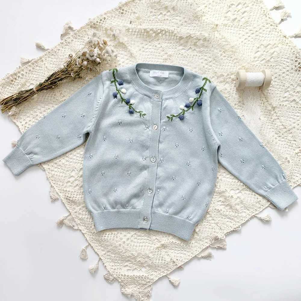 Baby Girls Cardigan With Hand Embroidery Toddler Knitted Top Kids Air Conditioning Clothes 2-7YXJ240819