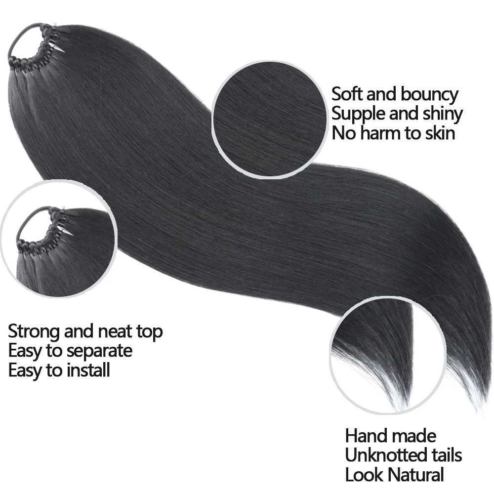 AZQUEEN 24 inch synthetic long straight ponytail hair extension black brown ponytail wig suitable for womens daily wear W240817
