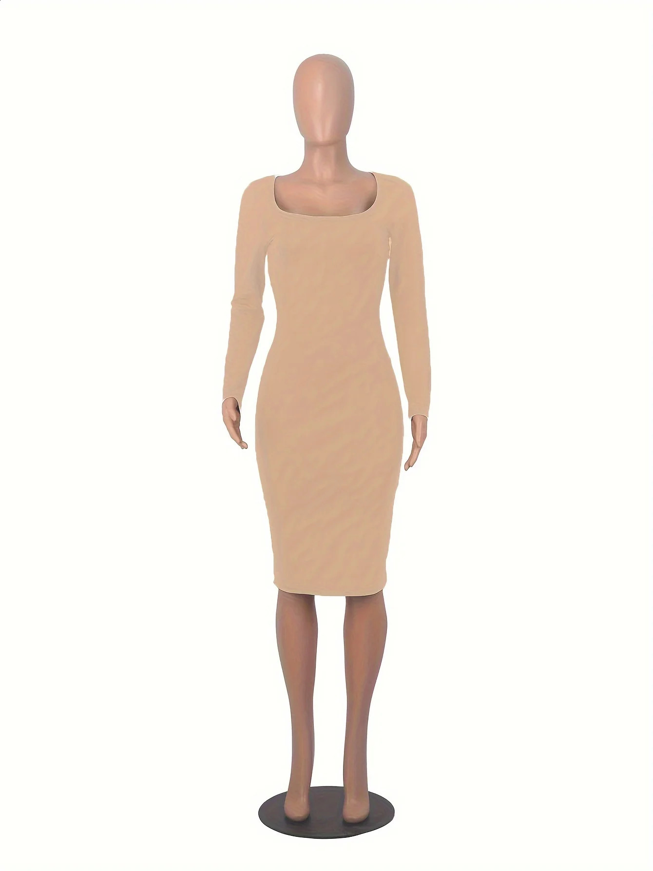 Womens Long Sleeve U-Neck Party Bodycon Midi Jumper Dress Stretch Winter Dresses 240819