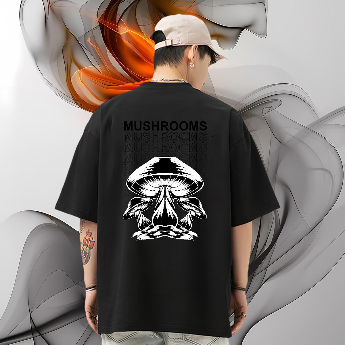 Fashion Men Tees mushroom Street wear Hip Hop 100% Cotton 230g Polos Breathable Crew Neck High Quality T shirt Floral Print