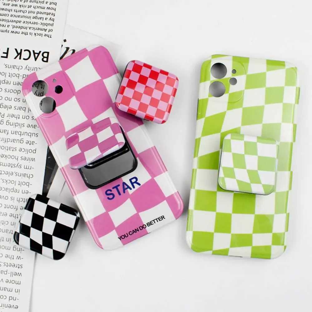Women Girls Compact Mirror Accessories Folding Phone Bracket Makeup Mirror Phone Stand Holder Cosmetic Mirror Plaid Mirror Y240819