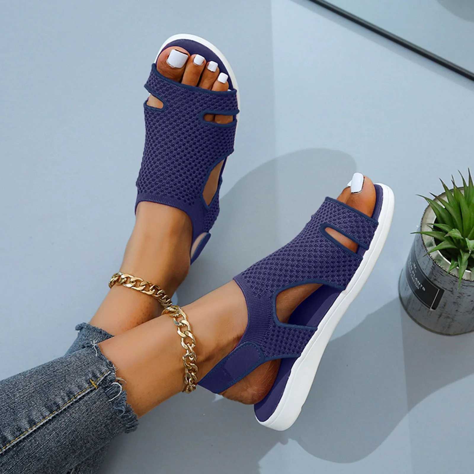 Women Shoes 2024 Leisure Fashion Ladies Sandals Breathable Mesh Open Toe Slip On Solid Soft Sole Shoes All Match Sandalias CL240806