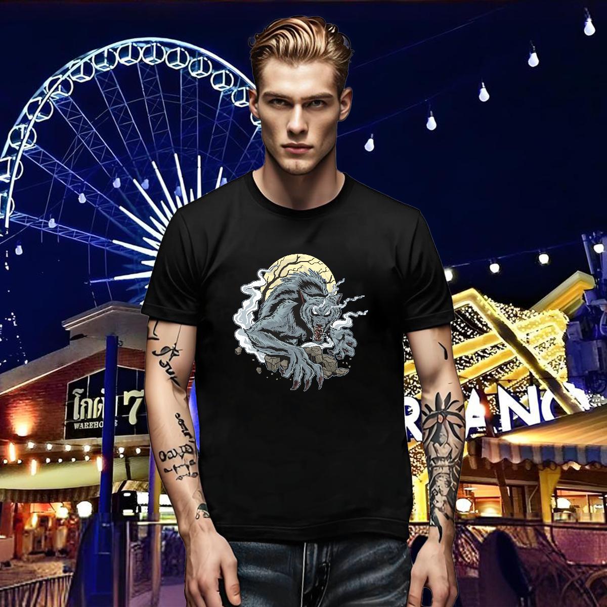 New Men Tees moon Street Wear 230g Cotton Tops Breathable Short Sleeve Wholesale T Shirts Men DIY