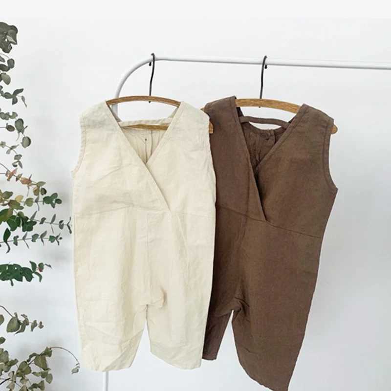1566C Korean childrens clothing boys one-piece summer clothing cute button up girls jumpsuit casual pants W240806