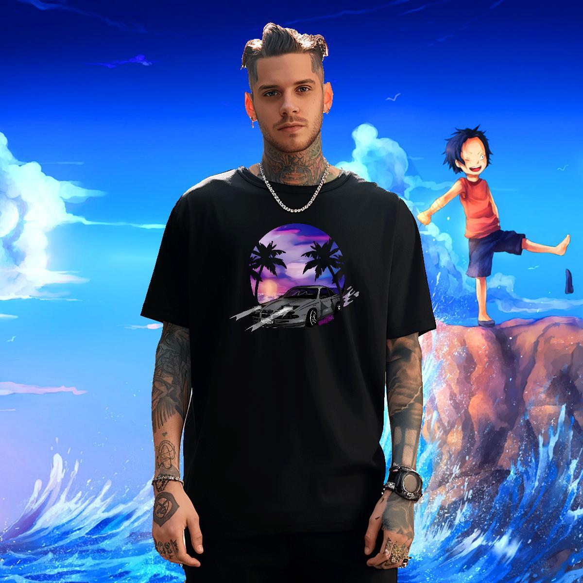 Free Shipping Tshirts Daily Outfit 230g Pure Cotton Cartoon Print O Neck Short Sleeves car T shirt DIY Tees Shirts