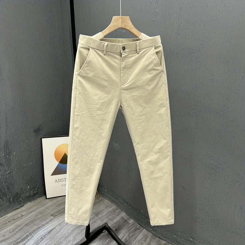 Minimalist Trendy Summer Mens Solid Color Thin Elastic Waist Business Casual Loose Feet Straight Ankle Length Pants 240820