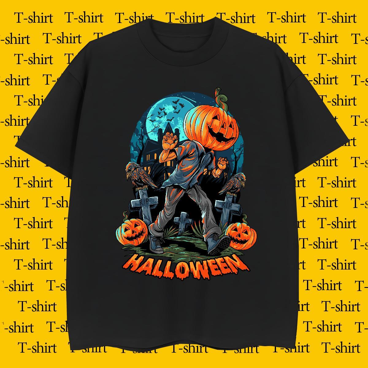 Men T Shirts 230g Cotton halloween High Street Hip Hop Short Sleeve O-Neck Anime Men Tees 2024 New Loose Tee Shirt