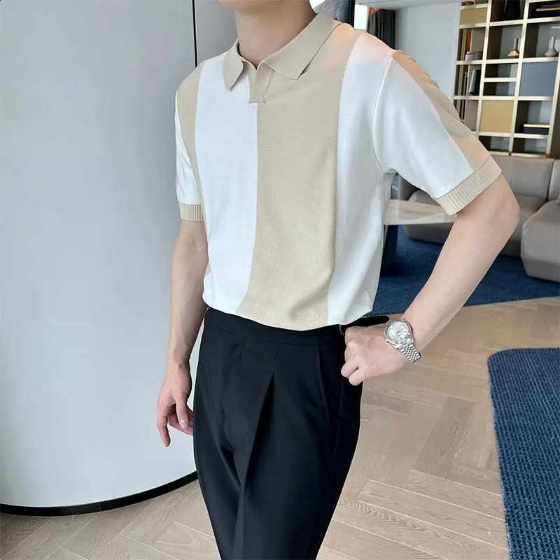 Elegant Fashion Harajuku Slim Fit Ropa Hombre Loose Casual Sport All Match T-shirts Stripe Lapel Collar Short Sleeve Polo Shirts 240819