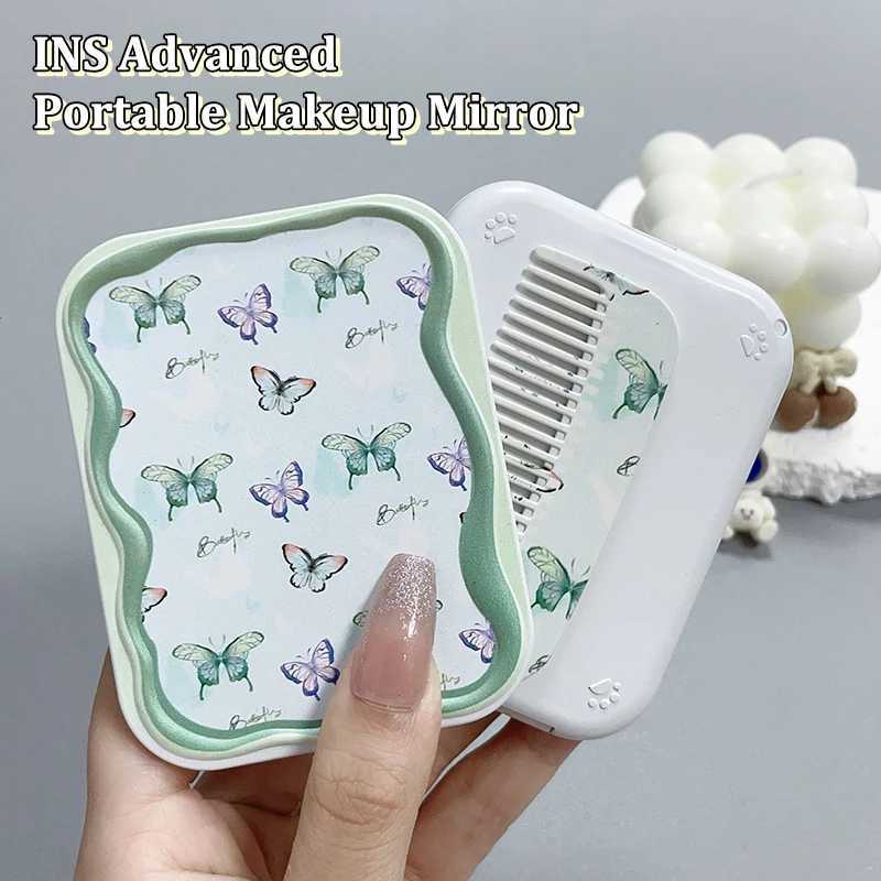 Colorful Butterfly Flip-Top Folding Makeup Mirror Portable Pocket Mirror Women Rectangle Cosmetic Make Up Mirror With Comb Y240819