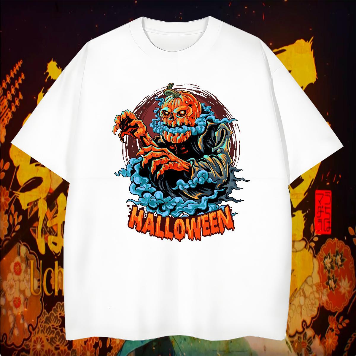 2024 DIY Mens Tshirts pumpkin Daily Wear 230g Pure Cotton Tops Tees O-Neck Short Sleeve Loose Fit Man T Shirts Floral Print