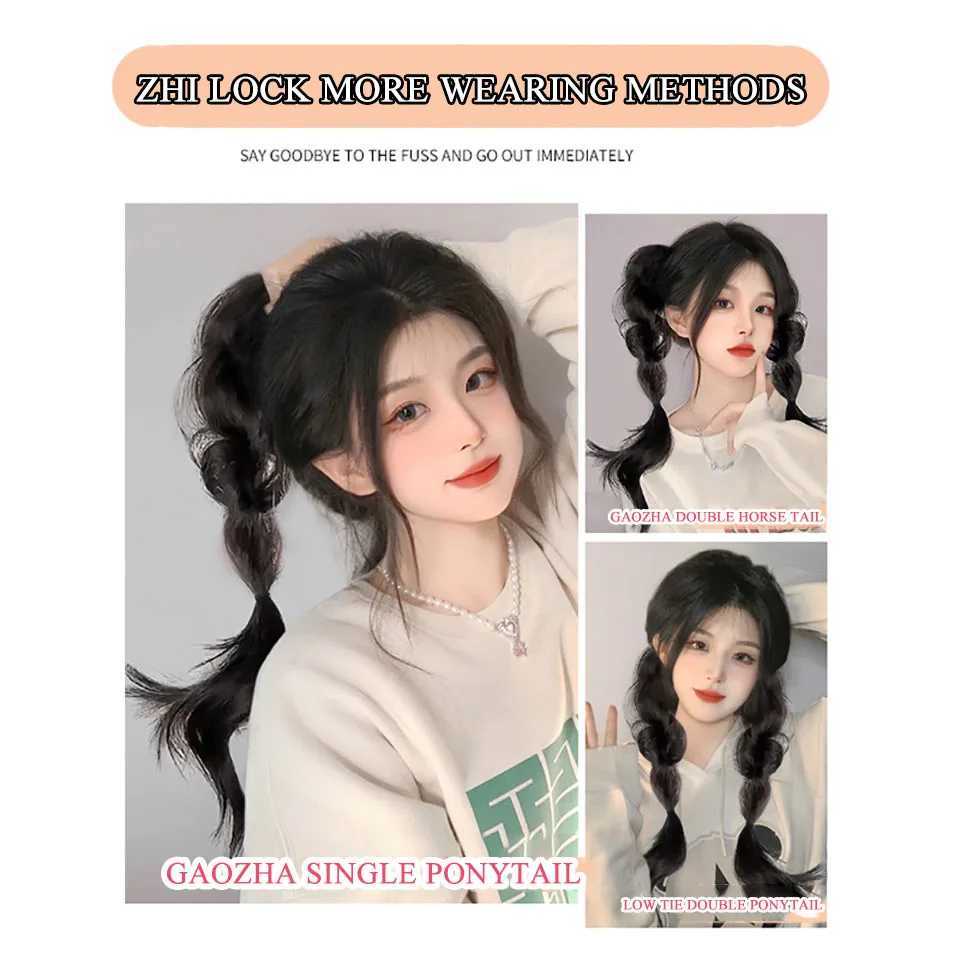 YELOWTIM synthetic bubble braided double ponytail fluffy imitation fried dough twisted braided ponytail wig W240817