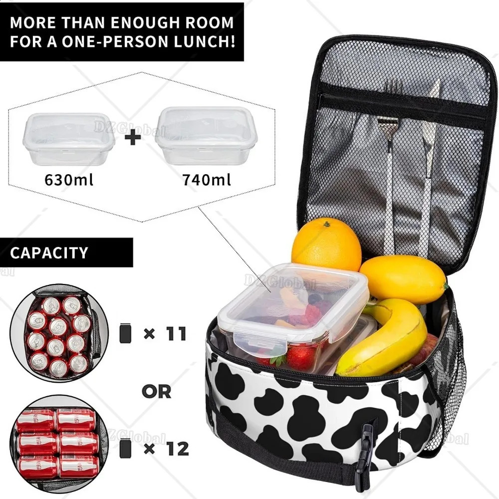 Cow Print Insulated Lunch Box for Men Women Portable Reusable Thermal Lunch Bag for Office Work Travel Picnic 240819