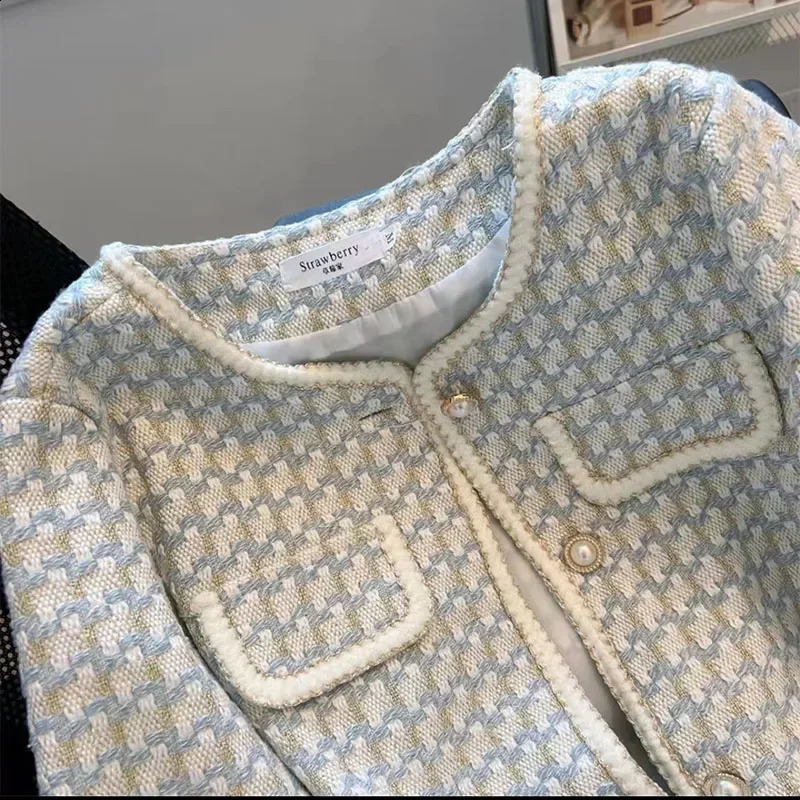 High quality French vintage little perfume tweed jacket womens spring and autumn leisure fried street plain coat w240819