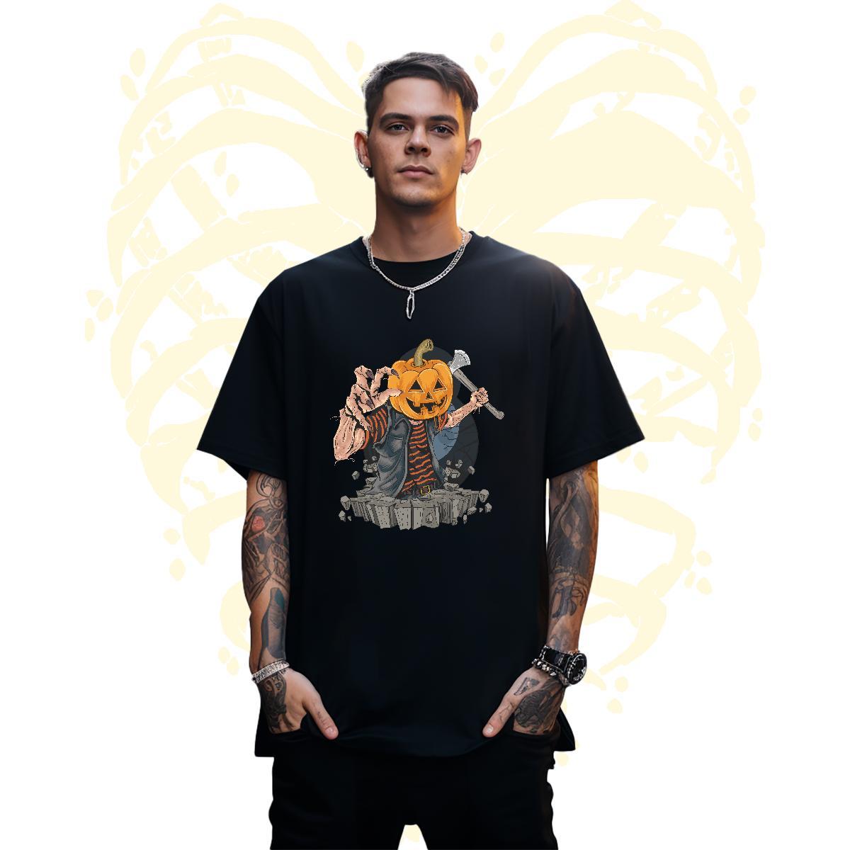 Cool Design T Shirts Men pumpkin Breathable Short Sleeve Anime Printing Street Plus Size Custom 230g 100% Cotton Tshirt for Man Woman DIY Top Tees